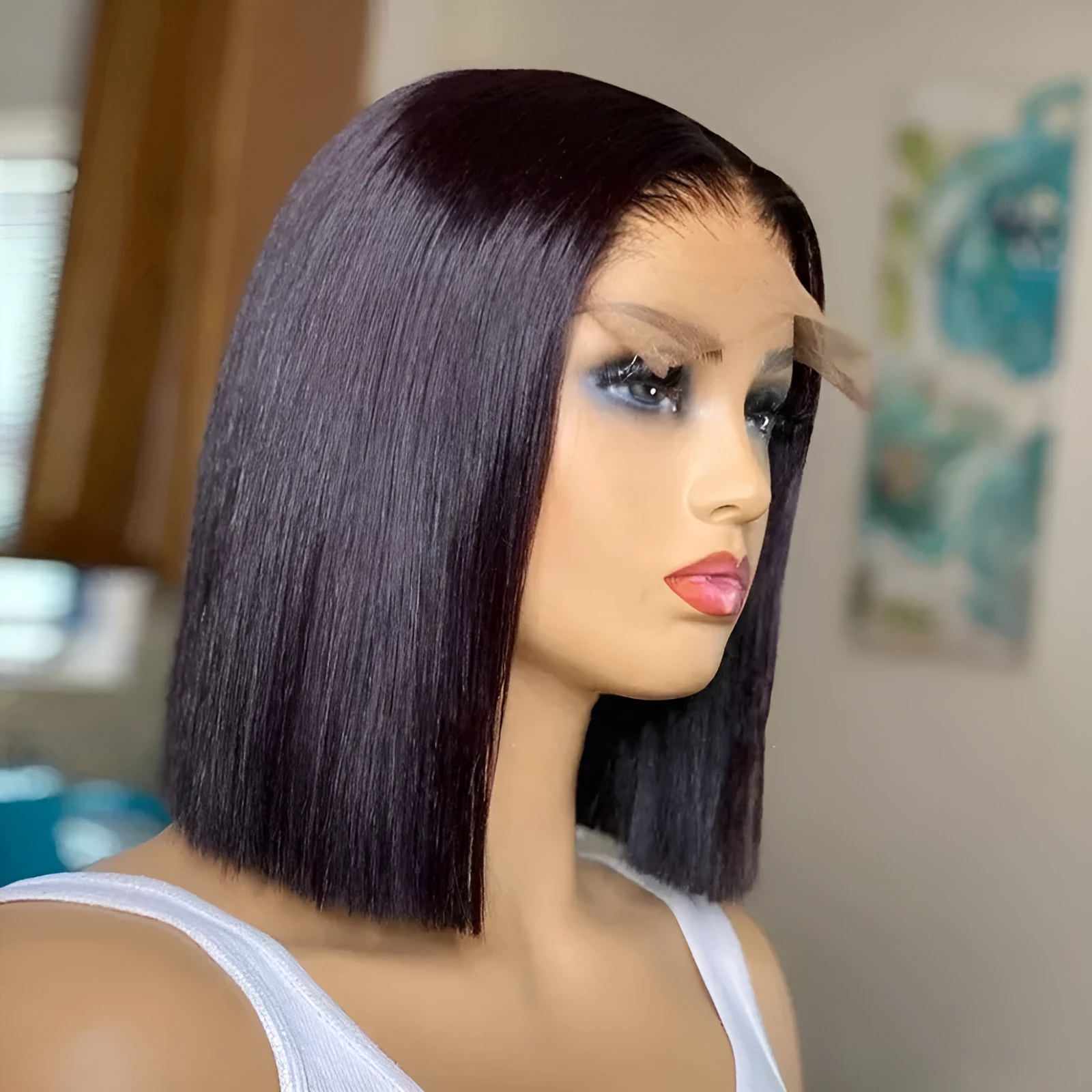 Real lace headband human hair wig in natural colour with 13x4 bob lace, 150% density, 16 inch length