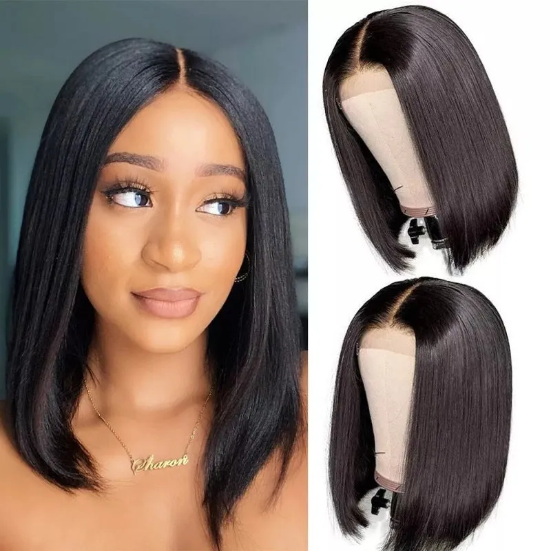 Real lace headband human hair wig in natural colour with 13x4 bob lace, 150% density, 16 inch length
