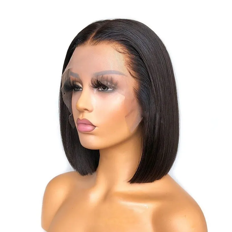 Real lace headband human hair wig in natural colour with 13x4 bob lace, 150% density, 16 inch length