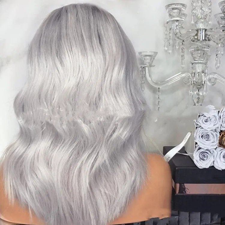 Black and gray mixed long curly wig with micro-volume on a mannequin, silver colour option