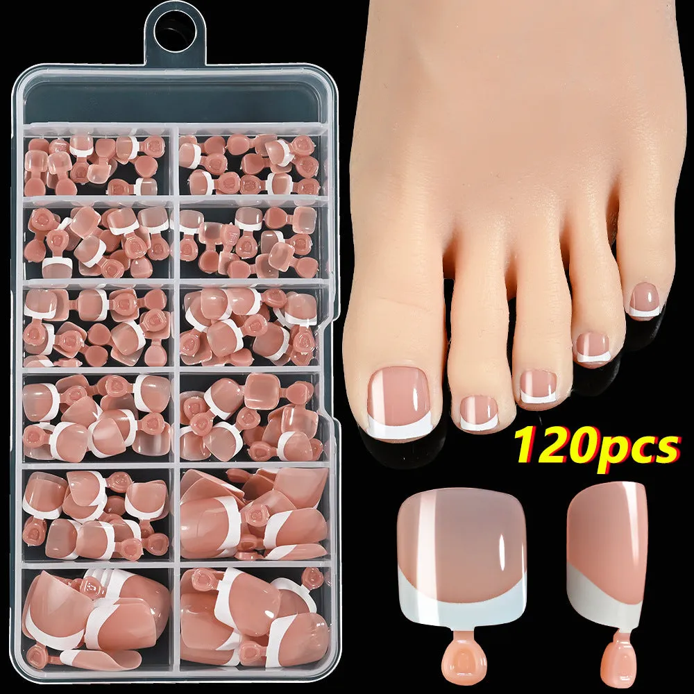 120 French white edge nude toenail pieces in square short shape