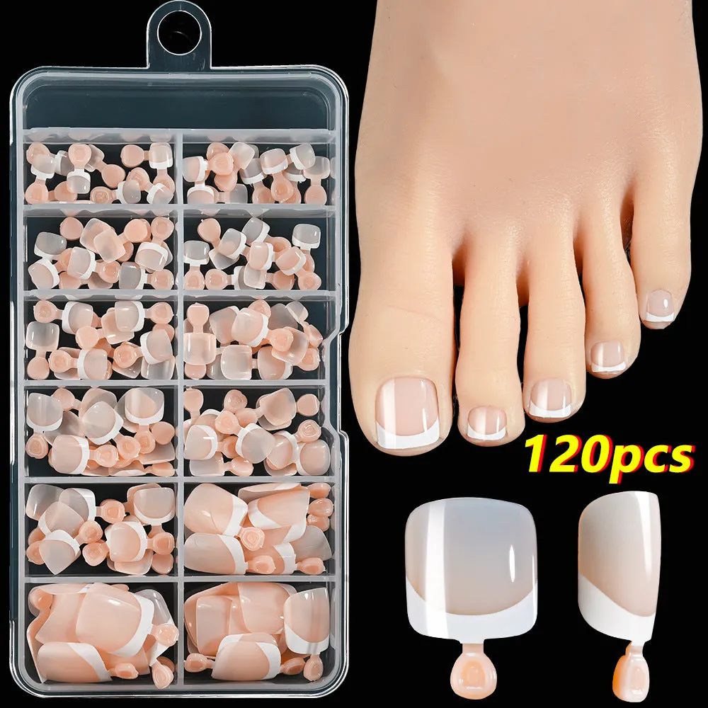120 French white edge nude toenail pieces in square short shape