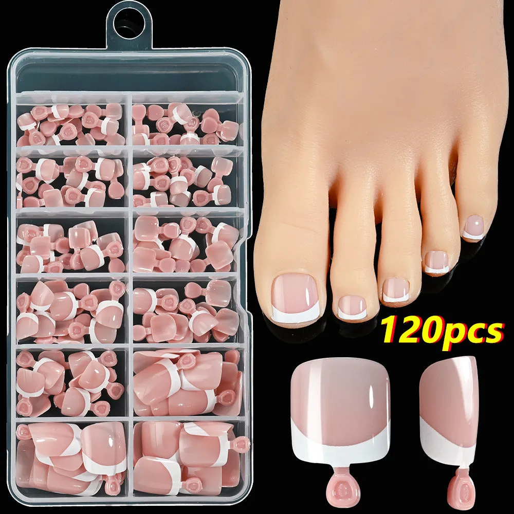 120 French white edge nude toenail pieces in square short shape
