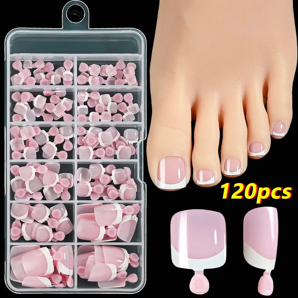 120 French white edge nude toenail pieces in square short shape