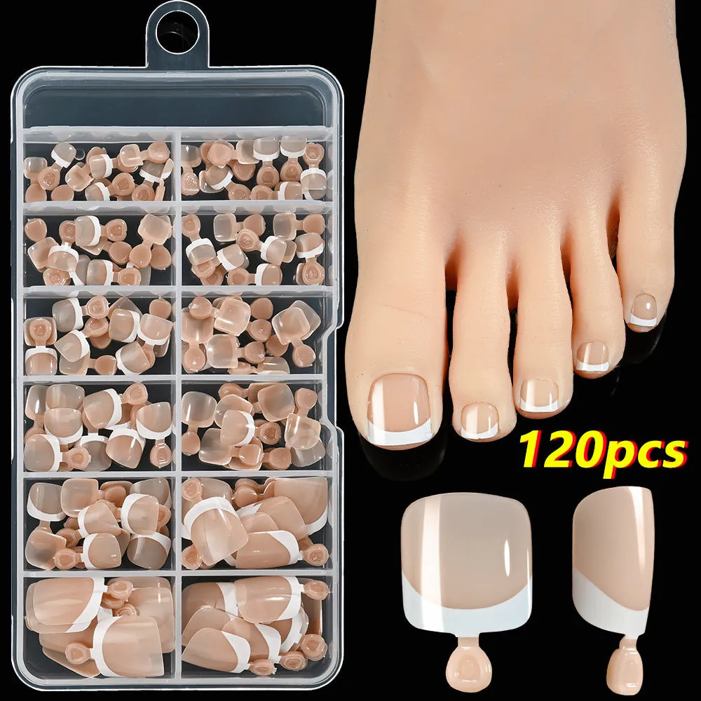 120 French white edge nude toenail pieces in square short shape
