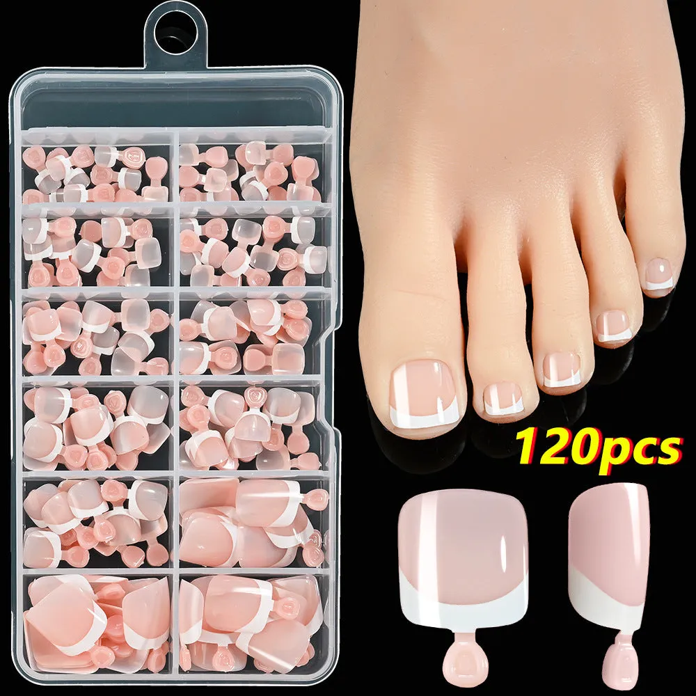 120 French white edge nude toenail pieces in square short shape
