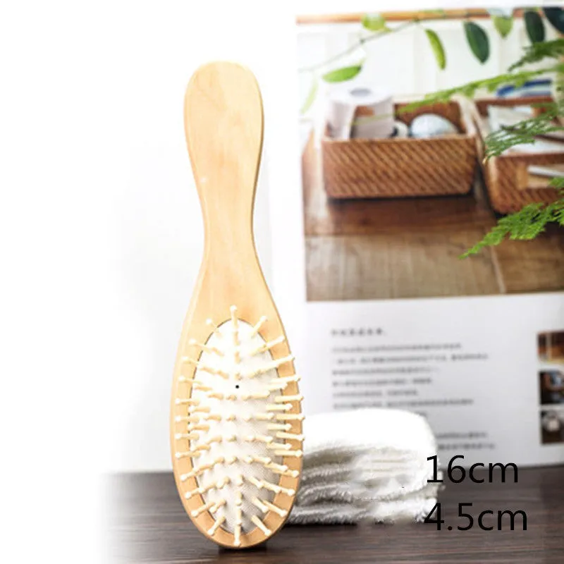 Wooden paddle cushion hairbrush with cushioned bristles, 22cm length for scalp massage and detangling