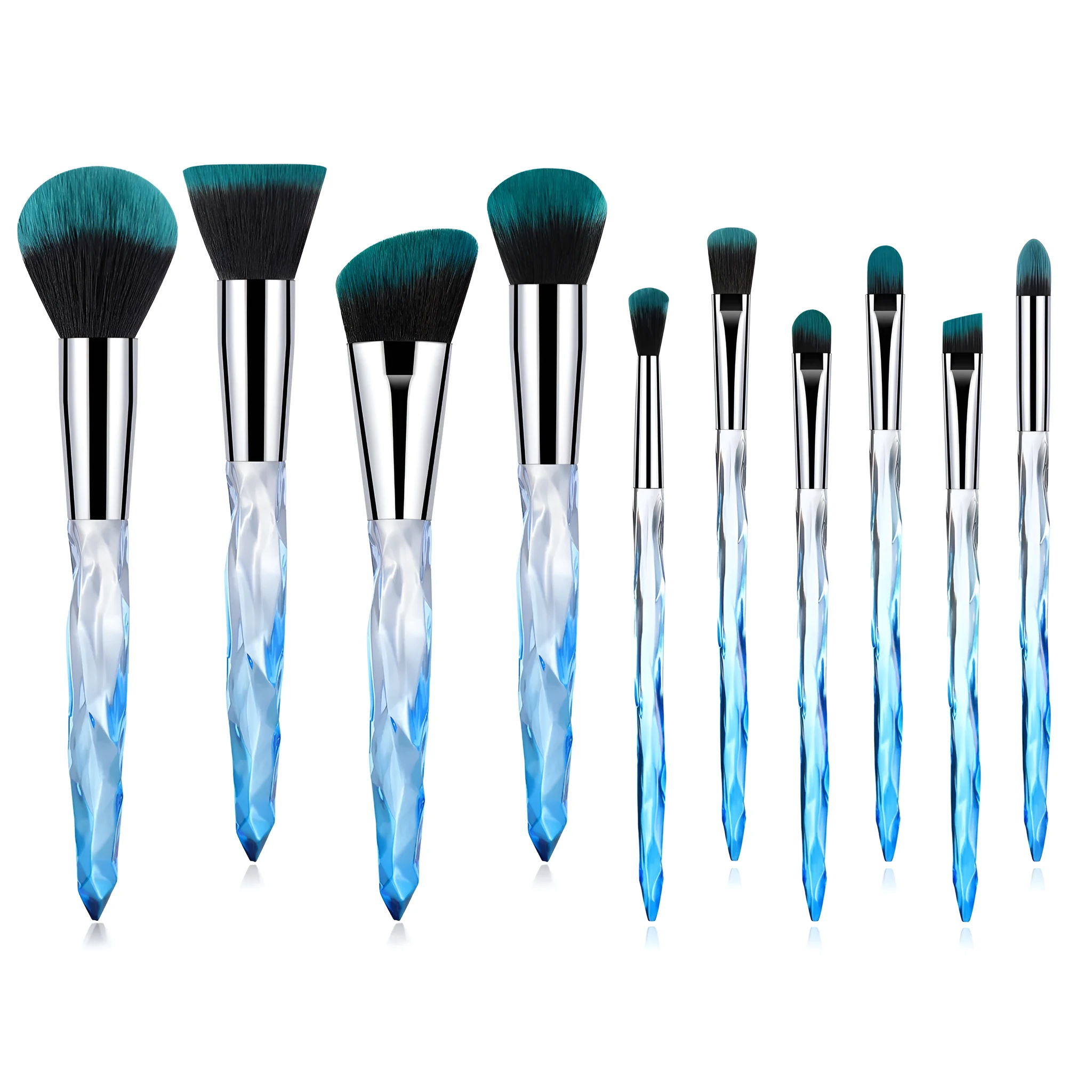 10 crystal-handle foundation brushes with diamond shanks and 4.5cm artificial fibre bristles