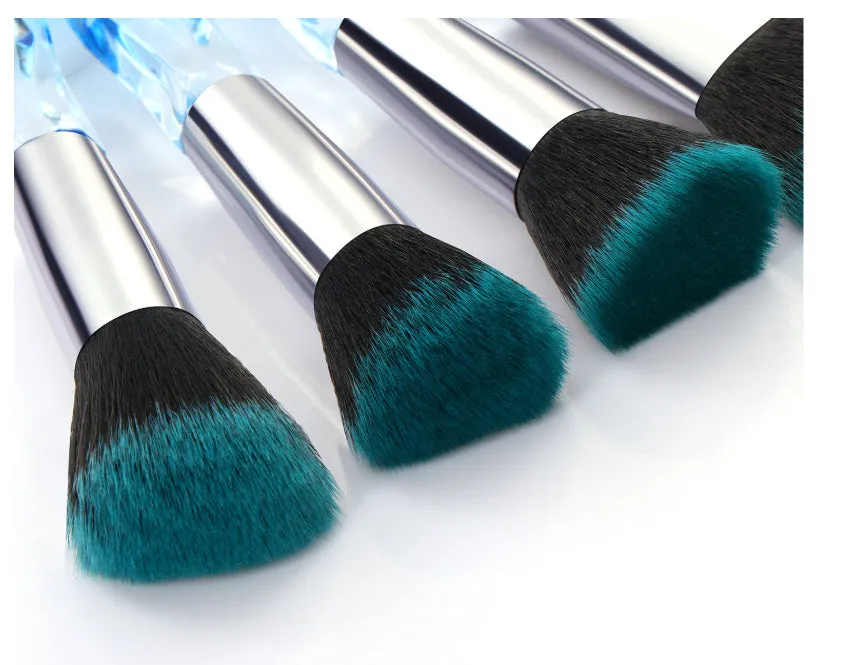 10 crystal-handle foundation brushes with diamond shanks and 4.5cm artificial fibre bristles