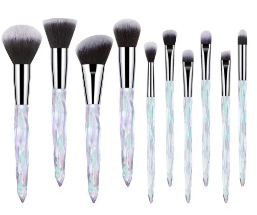 10 crystal-handle foundation brushes with diamond shanks and 4.5cm artificial fibre bristles