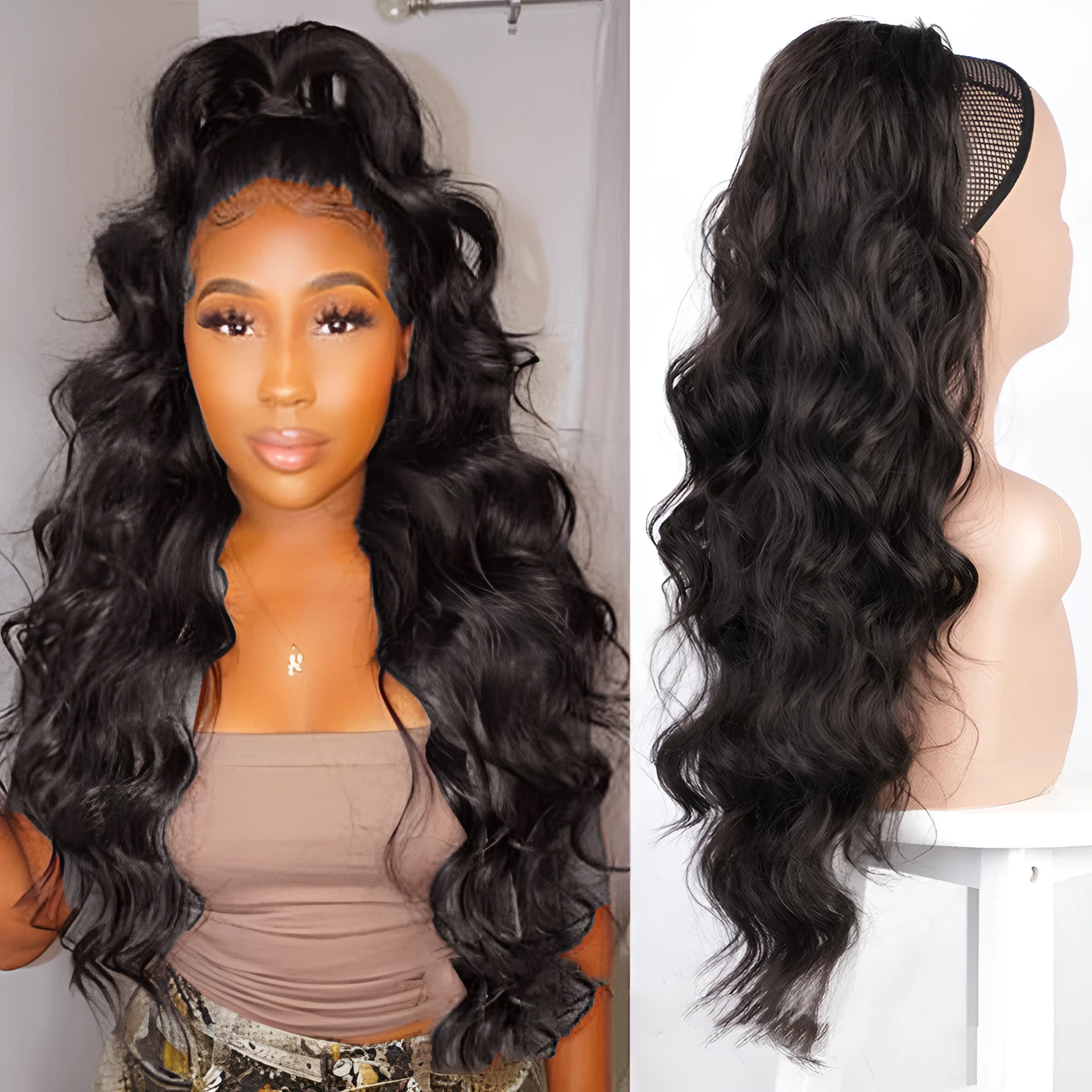 Big wave drawstring ponytail wig in matte high temperature silk chemical fiber, colour AK13-2