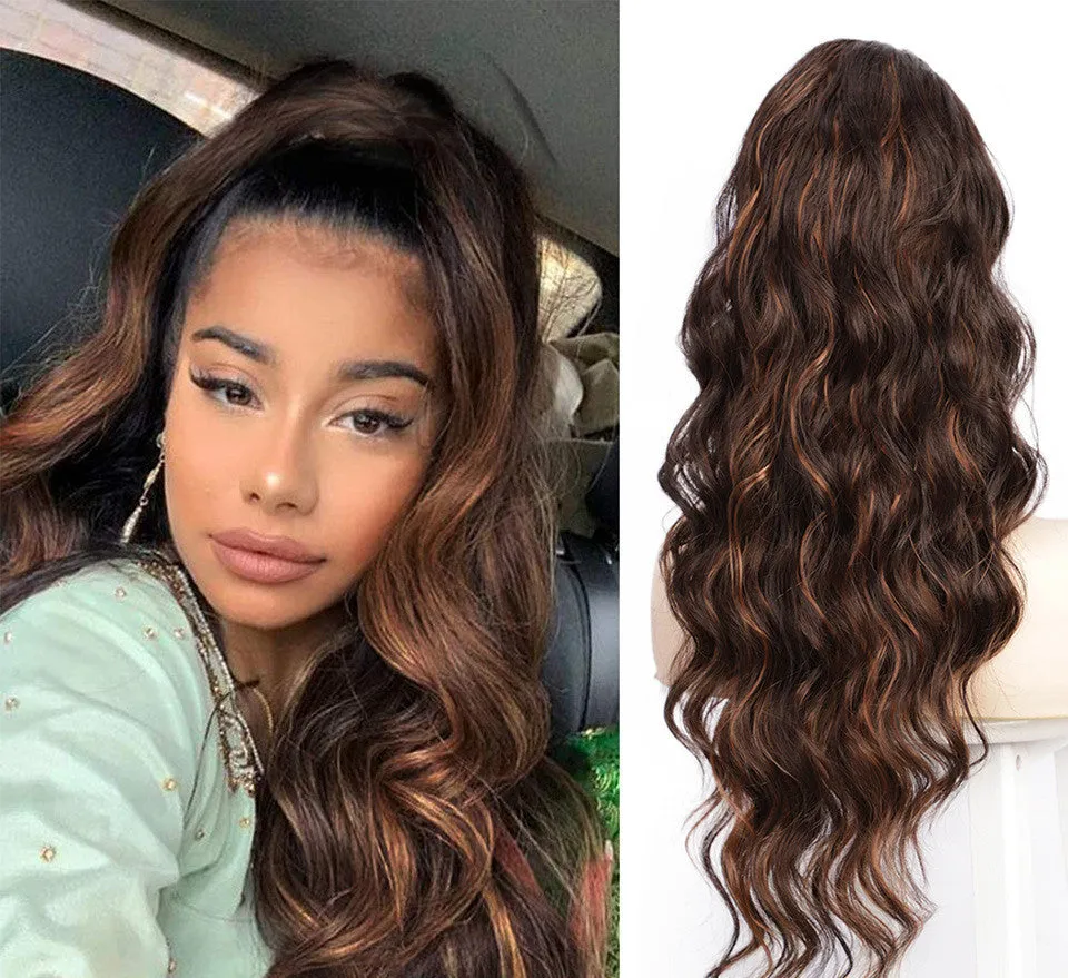 Big wave drawstring ponytail wig in matte high temperature silk chemical fiber, colour AK13-2