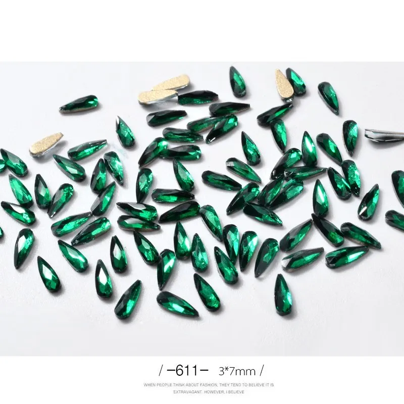 10 acrylic 3D nail art rhinestones in long water drop shape, 7x3mm, glitter finish, eleven colour options