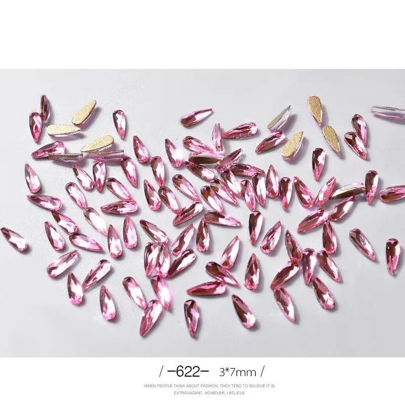 10 acrylic 3D nail art rhinestones in long water drop shape, 7x3mm, glitter finish, eleven colour options