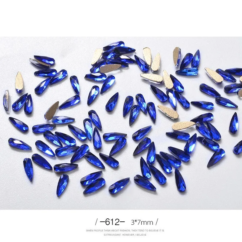 10 acrylic 3D nail art rhinestones in long water drop shape, 7x3mm, glitter finish, eleven colour options