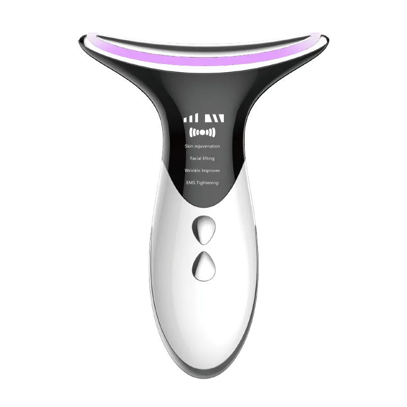 Elegant white neck and face massager with ultrasonic, colour light, and temperature functions for home use