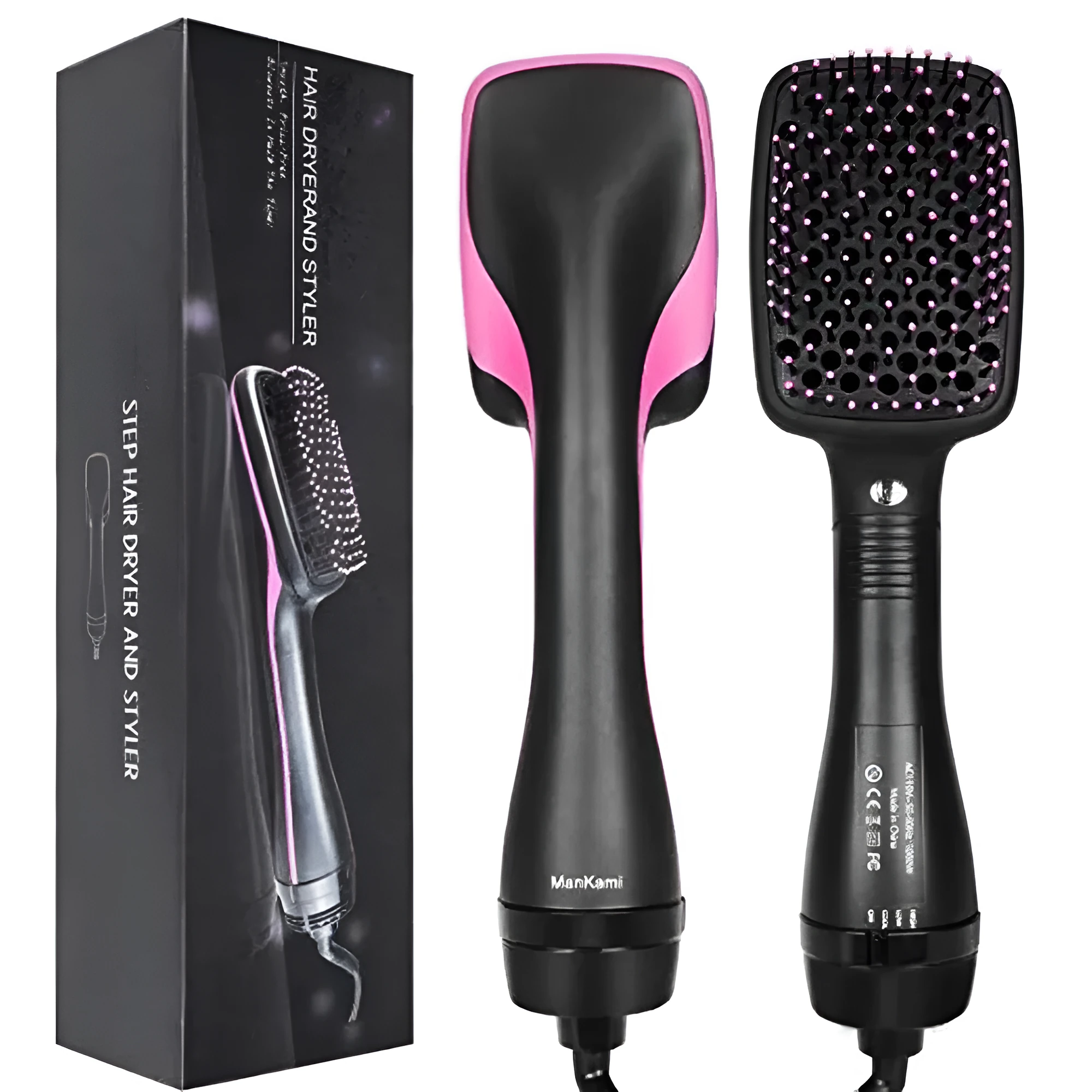 Black 2-in-1 electric hair dryer comb with 16-20mm alloy heat conductor and UK plug