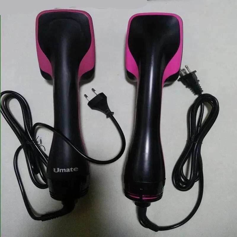 Black 2-in-1 electric hair dryer comb with 16-20mm alloy heat conductor and UK plug