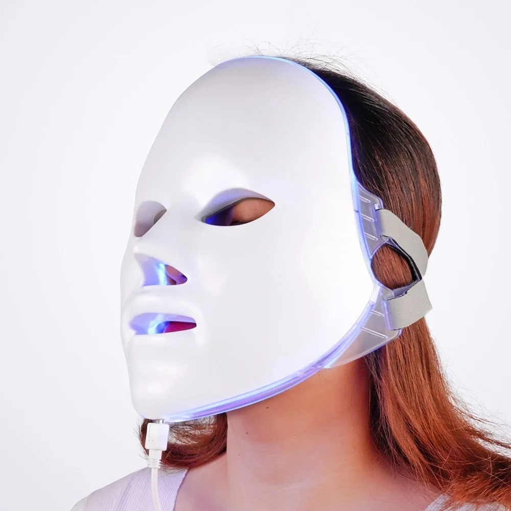Seven colour LED photon rejuvenation skin mask with 330 lights and ABS construction on a white background