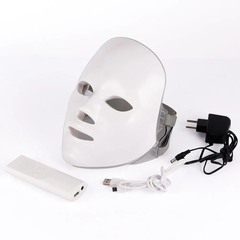Seven colour LED photon rejuvenation skin mask with 330 lights and ABS construction on a white background