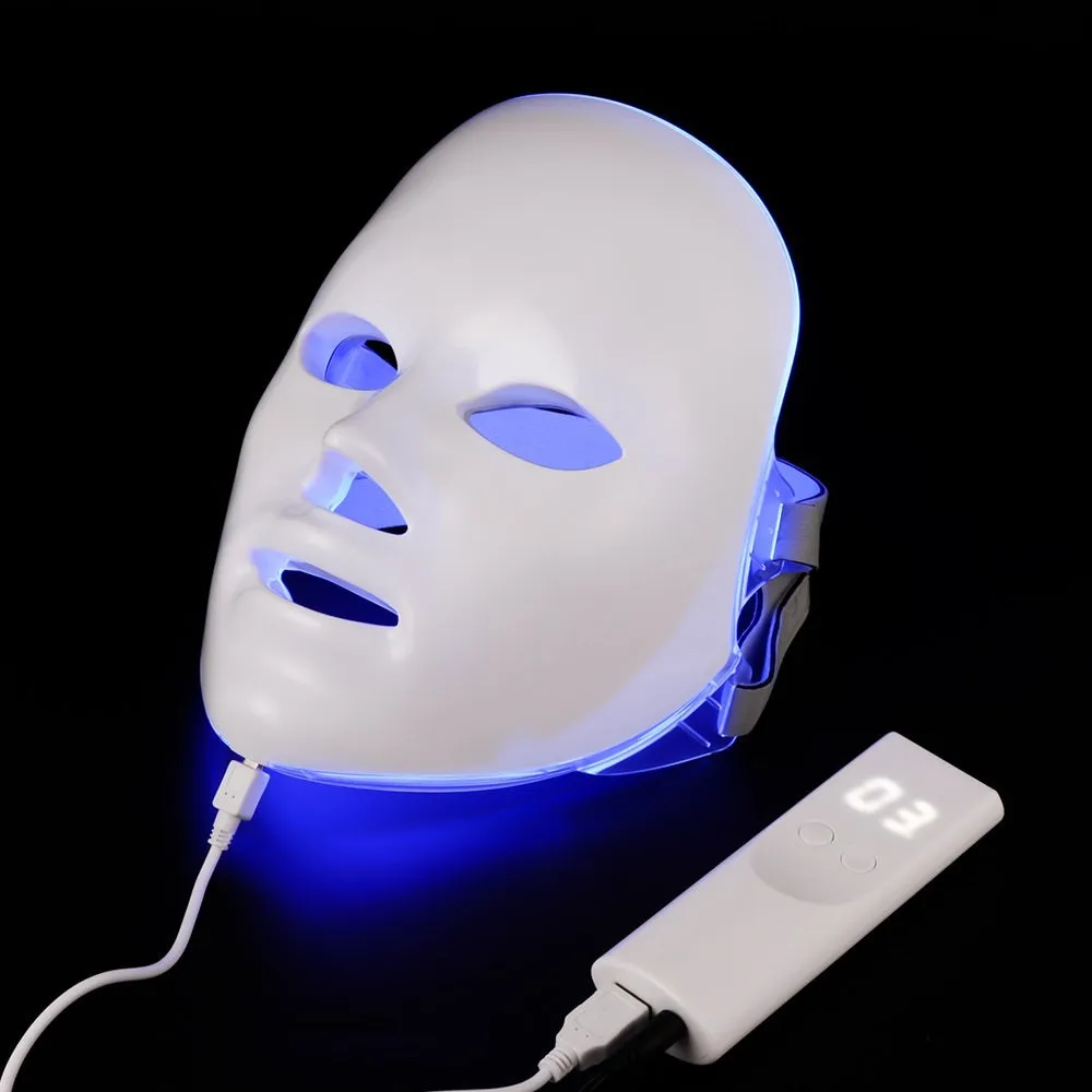 Seven colour LED photon rejuvenation skin mask with 330 lights and ABS construction on a white background