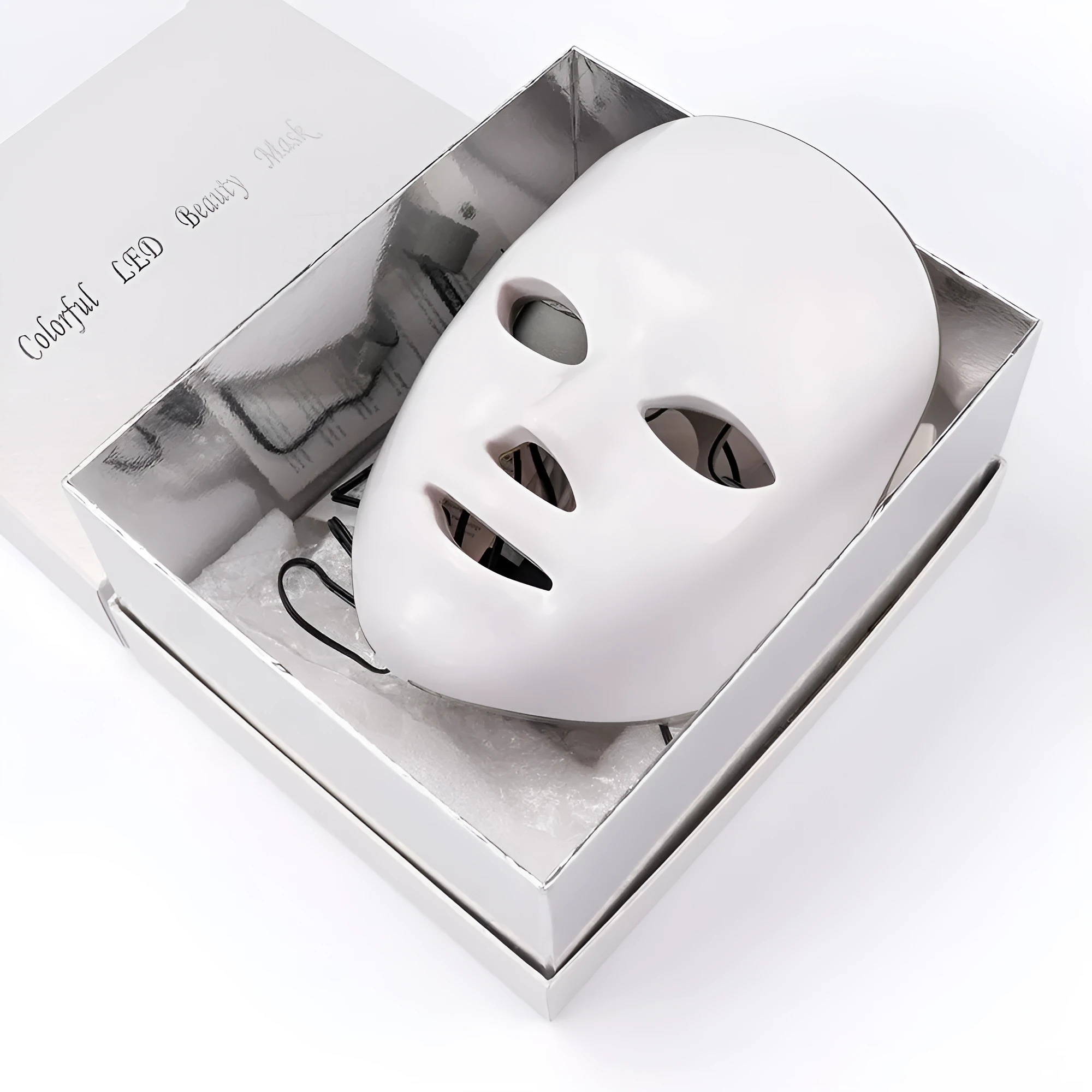 Seven colour LED photon rejuvenation skin mask with 330 lights and ABS construction on a white background