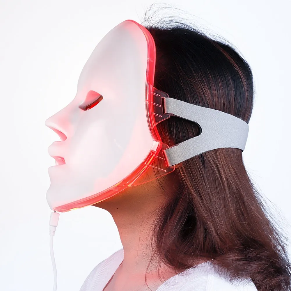 Seven colour LED photon rejuvenation skin mask with 330 lights and ABS construction on a white background