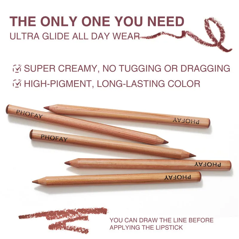 PHOFAY Nude Lipliner Kit 12 piece set in brown packaging with individual pencils