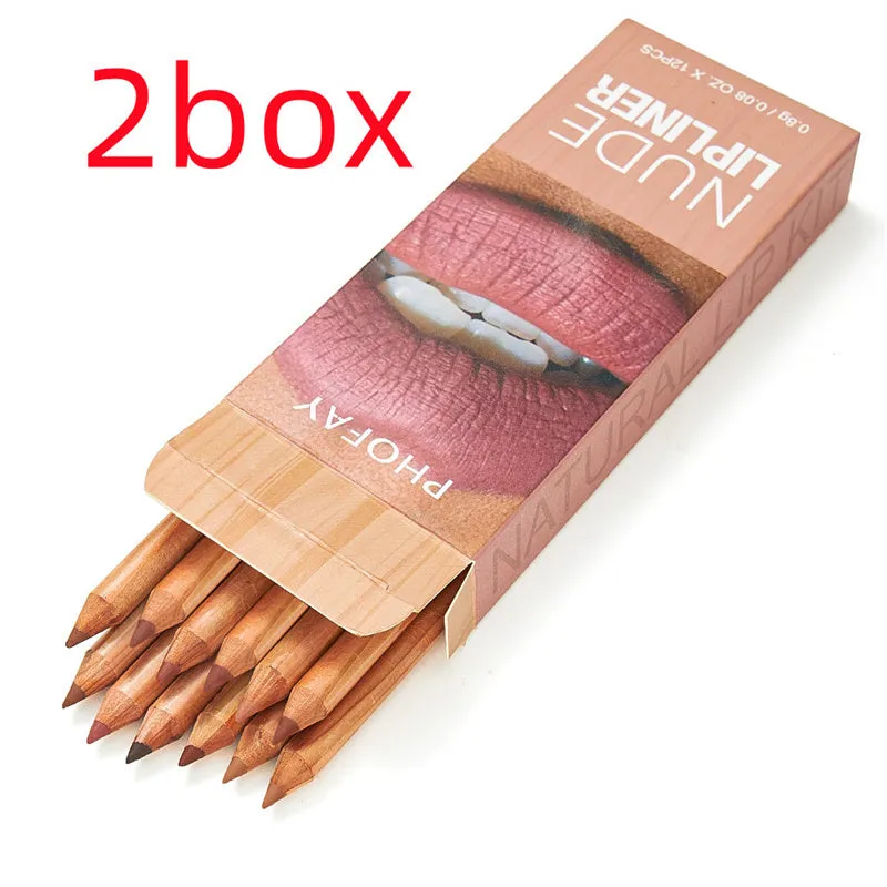 PHOFAY Nude Lipliner Kit 12 piece set in brown packaging with individual pencils