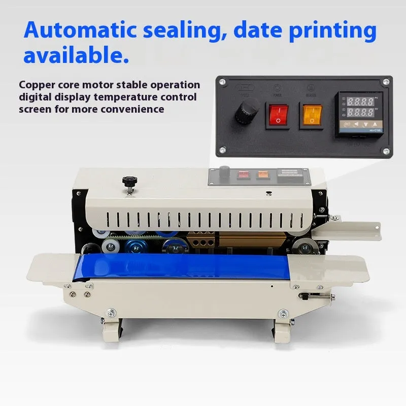 Mini manual hand-held sealing machine with steel date stamp for small plastic bags.