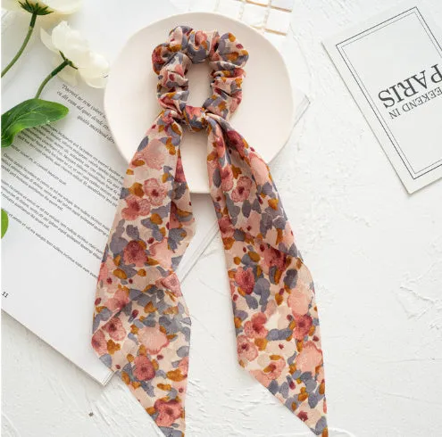 Long ribbon large intestine ring hair accessory in spring dark green ribbon colour