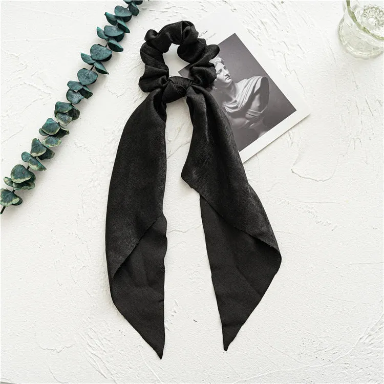 Long ribbon large intestine ring hair accessory in spring dark green ribbon colour