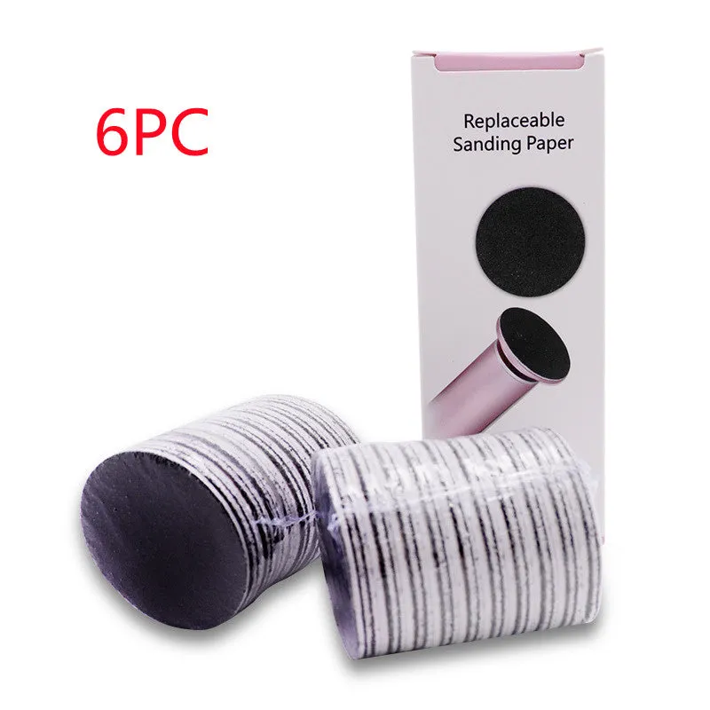 Electric foot callus remover with sandpaper disc attached for removing dead skin and calluses from heels