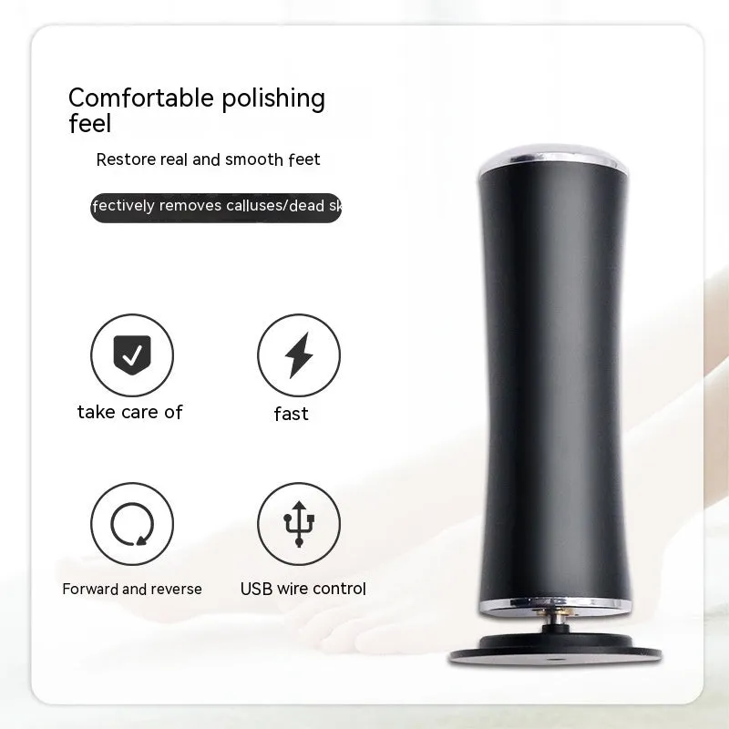 Electric foot callus remover with sandpaper disc attached for removing dead skin and calluses from heels