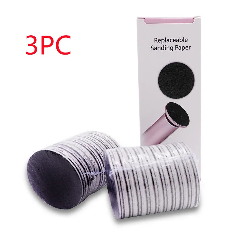 Electric foot callus remover with sandpaper disc attached for removing dead skin and calluses from heels