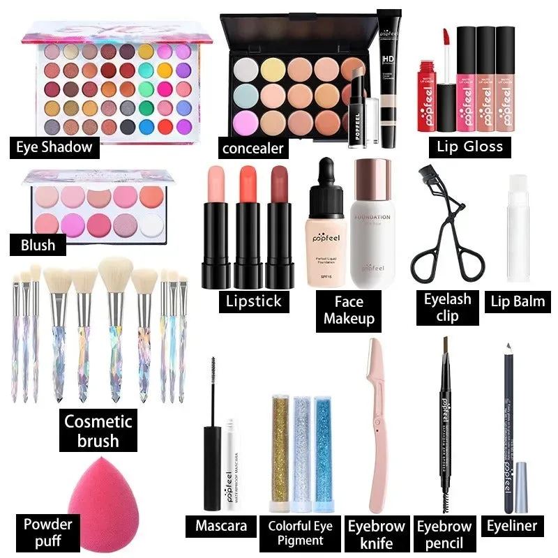 Beginner cosmetics makeup set in white and natural nude shades, KIT014#, gift box packaging, universal skin type.