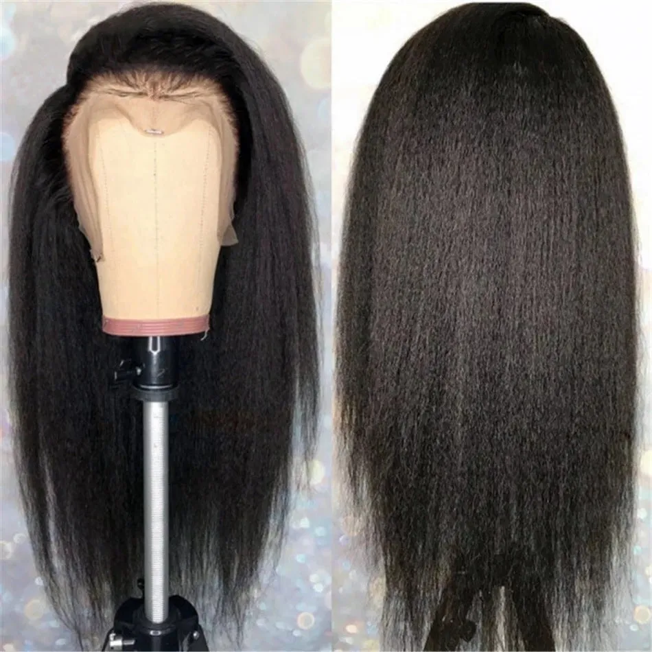 Long straight black high temperature silk wig with long bangs on a mannequin head