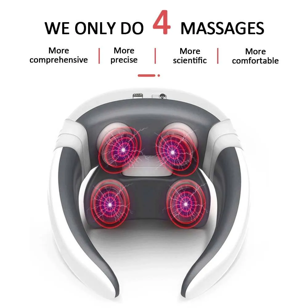 Smart electric pulse back and neck massager with 4 heads, remote control, and hot compress