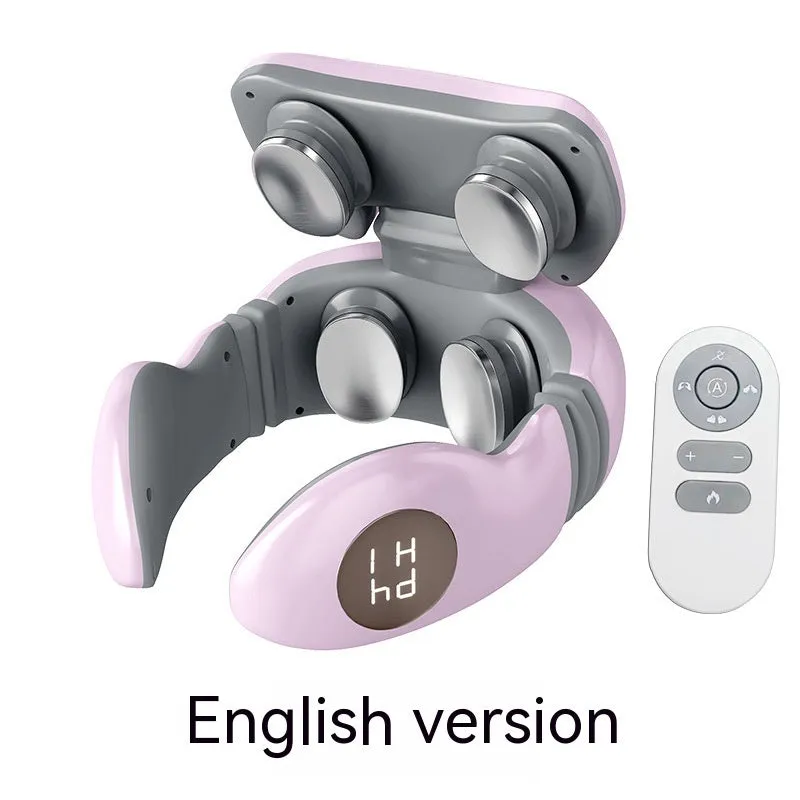 Smart electric pulse back and neck massager with 4 heads, remote control, and hot compress