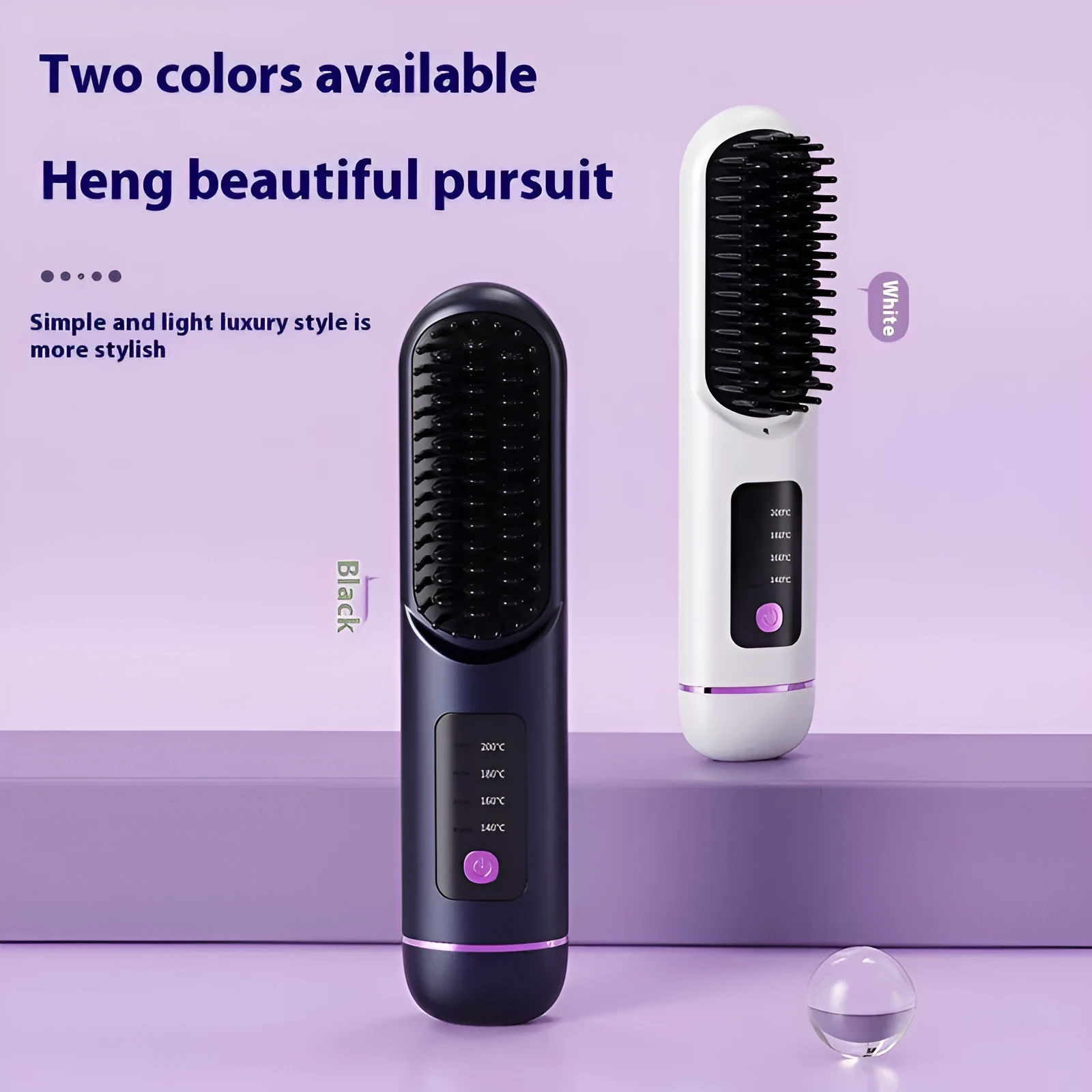 Portable charging negative ion hair comb in blue, grey, or white, showing teeth and sleek ABS plastic body.