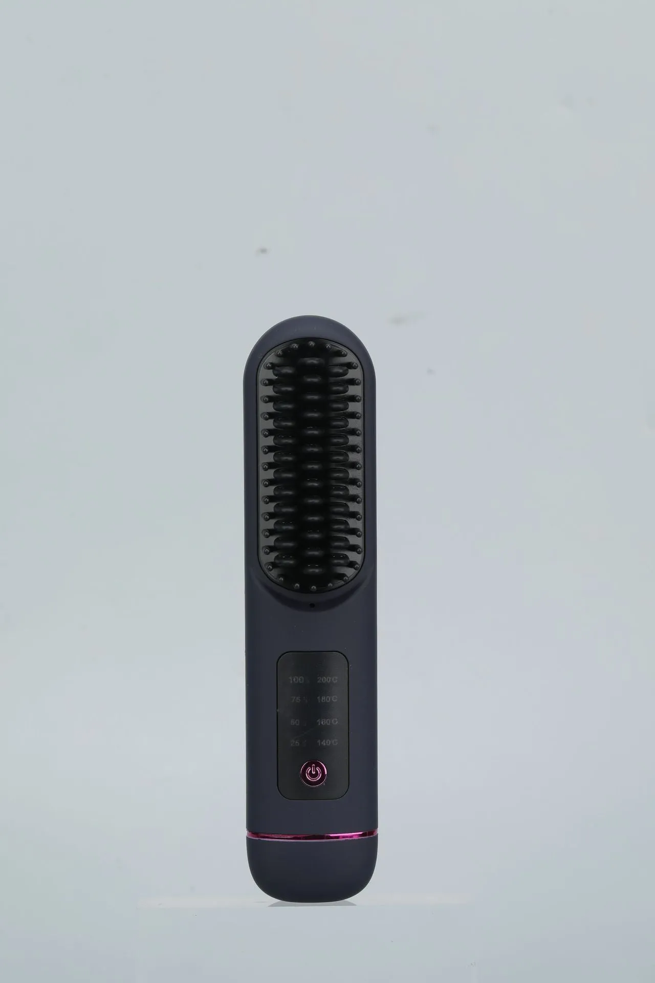 Portable charging negative ion hair comb in blue, grey, or white, showing teeth and sleek ABS plastic body.