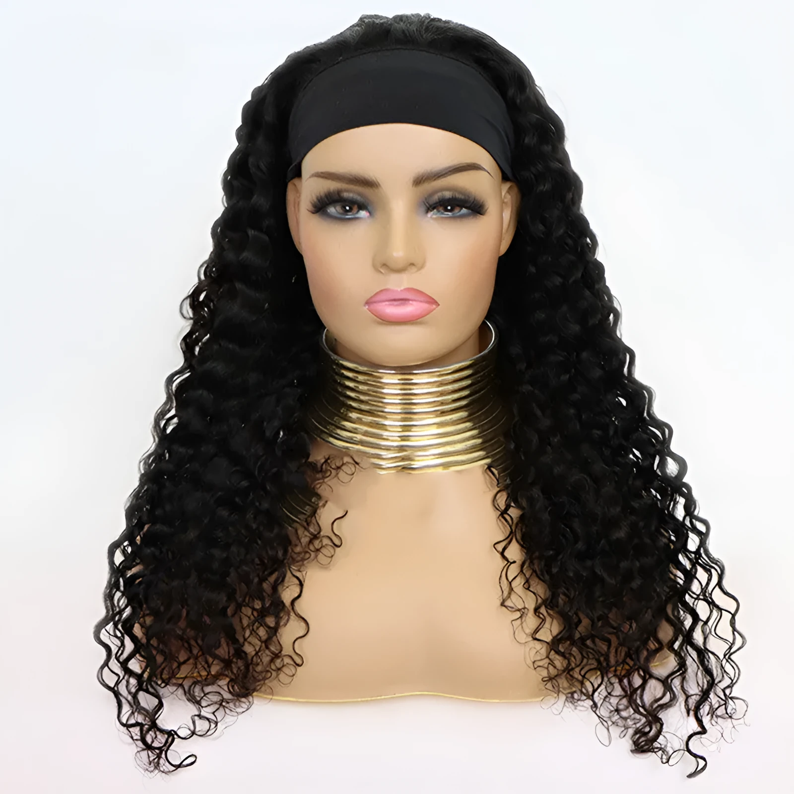 Brazilian Water Wave Headband Human Hair Wig for Ladies Medium Long Hair 8-18 Inch Lengths Can Be Dyed Any Skin Colour Photo Colour Natural Look