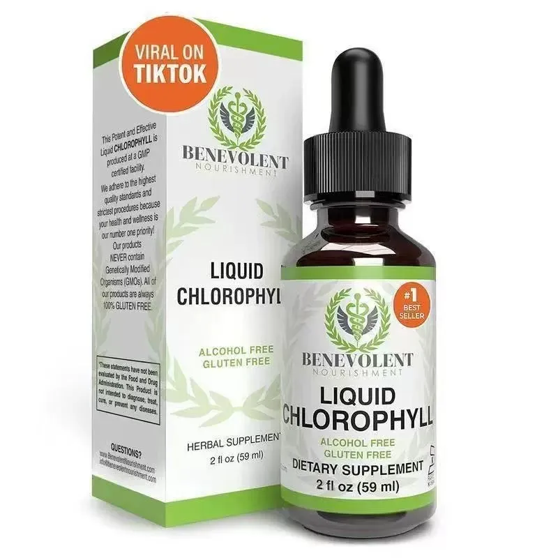 60ml bottle of natural chlorophyll drops with dropper for adult intestinal care