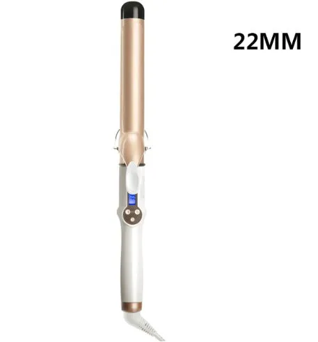 LCD curling iron with ceramic barrel and digital display, available in 19mm to 32mm sizes