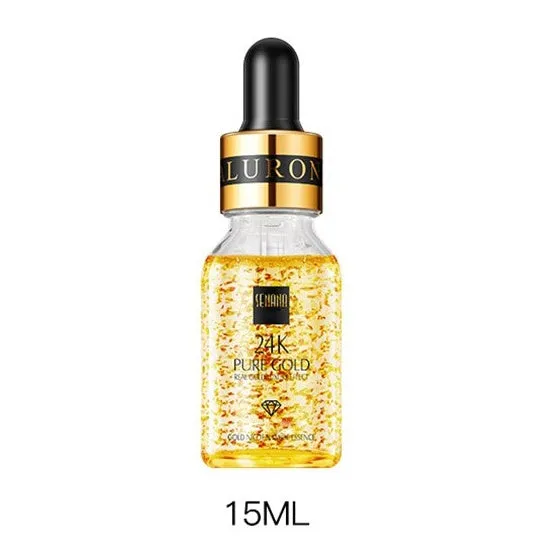 24K gold nicotinamide stock solution serum in bottle with dropper, lightweight gel formula for anti-aging and brightening