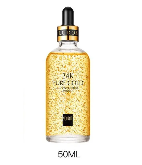 24K gold nicotinamide stock solution serum in bottle with dropper, lightweight gel formula for anti-aging and brightening
