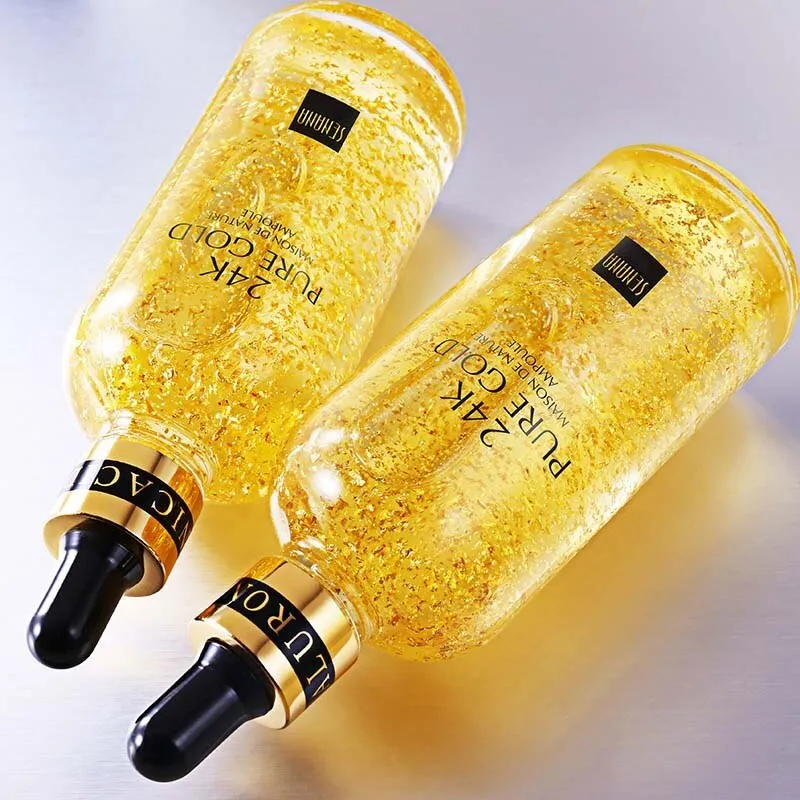 24K gold nicotinamide stock solution serum in bottle with dropper, lightweight gel formula for anti-aging and brightening