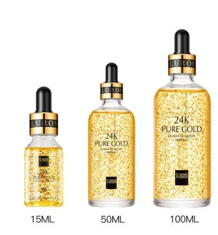 24K gold nicotinamide stock solution serum in bottle with dropper, lightweight gel formula for anti-aging and brightening