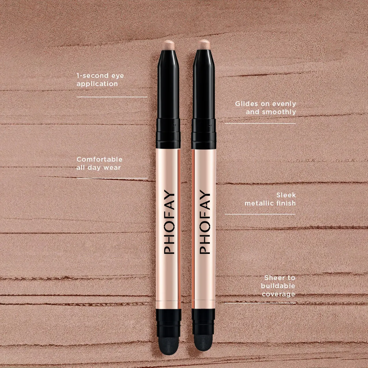 PHOFAY Eyeshadow Stick 0.6g waterproof cream eyeshadow with built-in smudger in multiple colour options