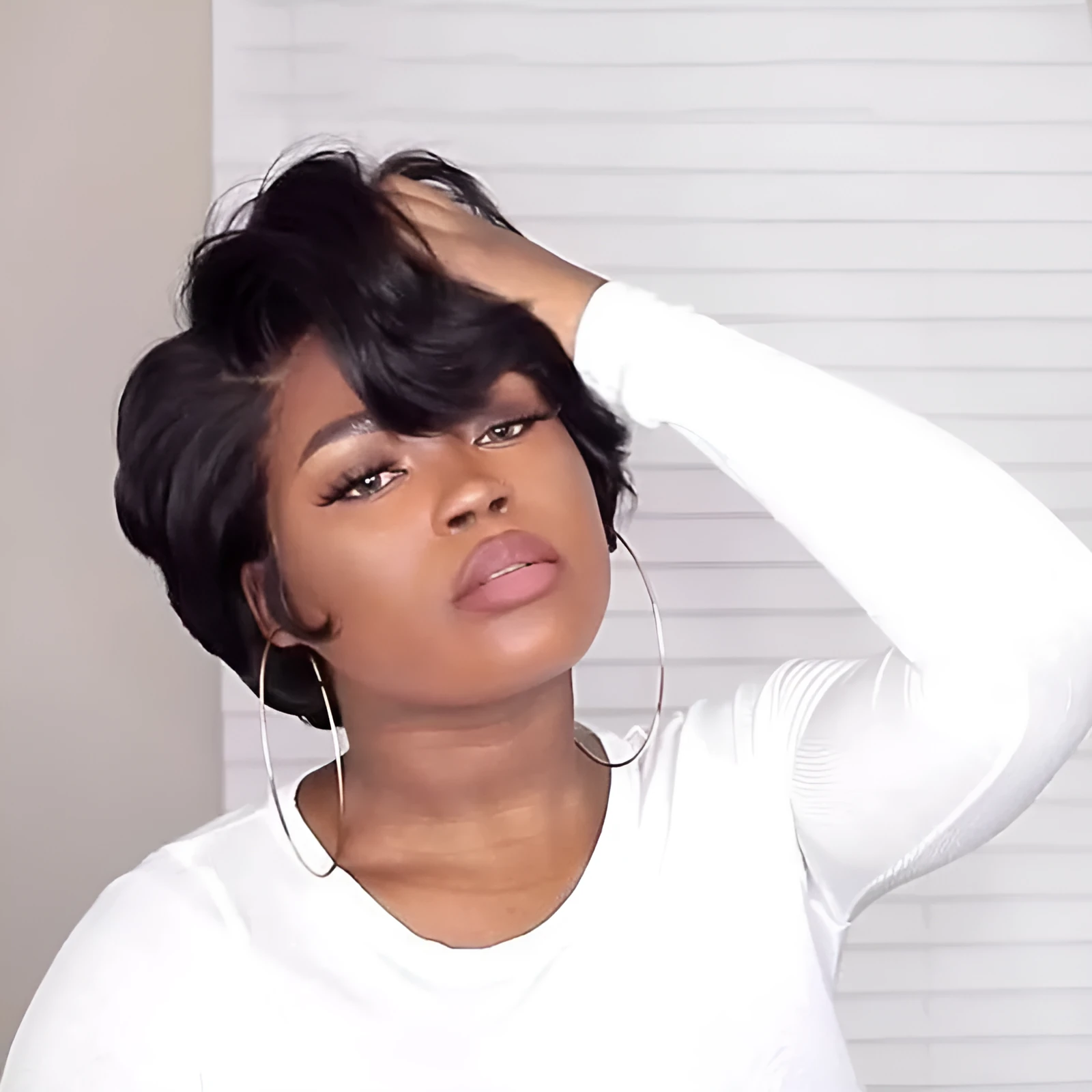 Short bob wig with lace frontal in black colour made from high temperature wire for hairstyle change